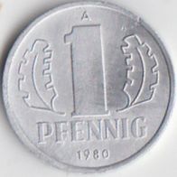 DDR 1 Pfennig 1980 A aus dem Umlauf