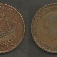Münze Großbritanien: 0,5 oder 1/2 Penny 1943