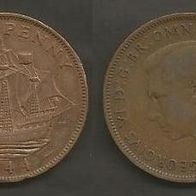Münze Großbritanien: 0,5 oder 1/2 Penny 1944