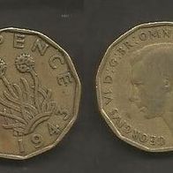 Münze Großbritanien: 3 Pence 1943