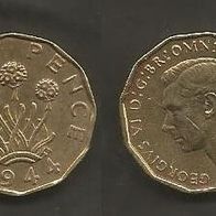 Münze Großbritanien: 3 Pence 1944 - VZ