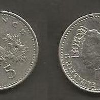 Münze Großbritanien: 5 Pence 1990
