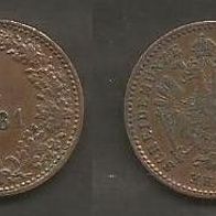 Münze Österreich Alt: 1 Heller 1881 - VZ