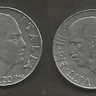 Münze Italien Alt: 20 Centisimi 1942 - R - Geriffelter Rand, Magnetisch