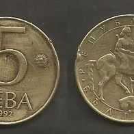 Münze Bulgarien : 5 Lev 1992