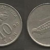 Münze Malaysia: 10 Sen 1990