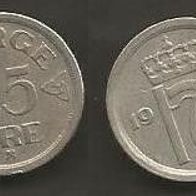 Münze Norwegen: 25 Öre 1956