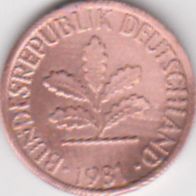 BRD 1 Pfennig 1981 F Bundesrepublik Deutschland aus dem Umlauf