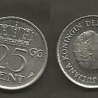 Münze Holland: 25 Cent 1966