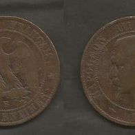 Münze Frankreich Alt: 10 Centimes 1855 - SS