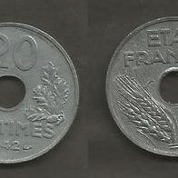 Münze Frankreich Alt: 20 Centimes 1942