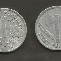 Münze Frankreich Alt: 1 Franc 1942