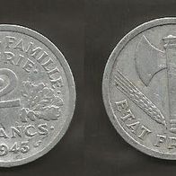 Münze Frankreich Alt: 2 Franc 1943