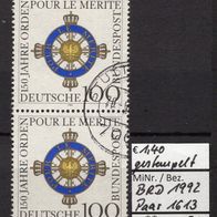 BRD / Bund 1992 150 Jahre Orden Pour le merite MiNr. 1613 gestempelt senkrechtes Paar
