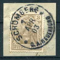 Deutsches Reich Michel-Nr. 69 Plattenfehler I Vollstempel auf Briefstück