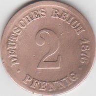 Deutschland Deutsches Reich 2 Pfennig 1876 {D} Kursmünze aus dem Umlauf