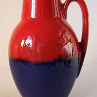Rotblaue Keramik Henkelvase, W. Germany 60er J. Design