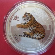 1$ Australien Lunar II Tiger 2010 1oz Silber farbig color