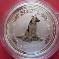 50 Cts Australien Lunar I Hund 2006 0,5 oz Silber coloriert farbig