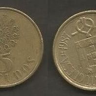 Münze Portugal: 5,00 Escudo 1987