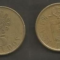 Münze Portugal: 5,00 Escudo 1991