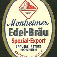 ALT ! Bieretikett "Edel-Bräu" Brauerei Peters † 2004 Monheim Kreis Mettmann NRW