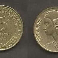 Münze Frankreich: 5 Centimes 1987