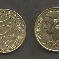 Münze Frankreich: 5 Centimes 1990