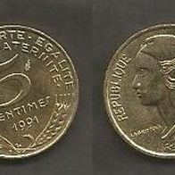 Münze Frankreich: 5 Centimes 1991