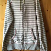 grau/ weißgestreifte Sweatjacke Gr. 36 mit Kapuze (0732)