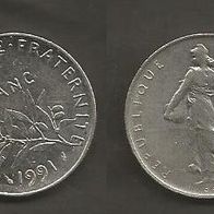 Münze Frankreich: 1 Fanc 1991
