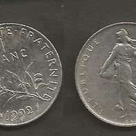 Münze Frankreich: 1 Fanc 1992