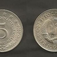 Münze Jugoslawien: 5 Dinara 1972 - VZ