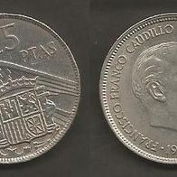 Münze Spanien: 25 Pesetas 1957