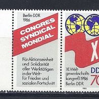 DDR 1986, MiNr: 3049 Zusammedruck mit Zierfeld links sauber postfrisch, Randstück