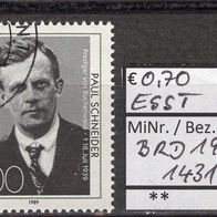 BRD / Bund 1989 50. Todestag von Paul Schneider MiNr. 1431 ESST aus Abo