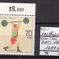 BRD / Bund 1991 Sporthilfe MiNr. 1499 postfrisch Oberrand