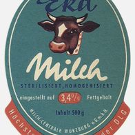 ALT ! Etikett "Eka Milch 3,4 %" Milch-Centrale Würzburg e.G.m.b.H. Unterfranken