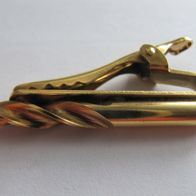 goldfarbene Krawattennadel Ansteckclip Bohrer mit winziger Schrift H. Bilz 4,5cm
