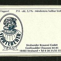 Bieretikett (Bierfass-Aufkleber) "STÖRTEBEKER" Stralsunder Brauerei GmbH Stralsund