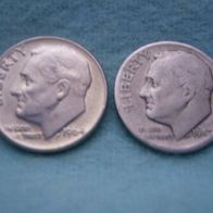 USA - 2 X 1 Dime 1947 + 1964 Silber ..##745