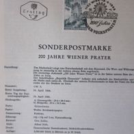 1966 200 Jahre Wiener Prater- Ersttagsblatt 14. April 1966