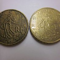 Frankreich 10 Cent 1999 -sehr starke Prägung- Materialüberschuss ??