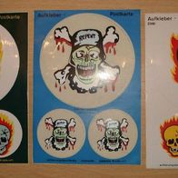 3 alteTotenkopf Postkarten Aufkleber von 1981 UHW Sticker