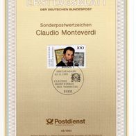 BRD / Bund 1993 350. Todestag von Claudio Monteverdi MiNr. 1705 ETB 45