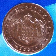 2 Cent Monaco 2001 unzirkuliert Euro-Kursmünze mit Gebrauchs- bzw. Lagerspuren