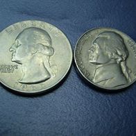 5 Cent 1964 + Quarter Dollar 1965 . .##747