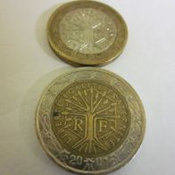 Frankreich- 1 + 2 Euro-Münzen - 2001 -Umlauf- gut erhalten -