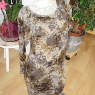 Benetton Kleid Blättermuster Stretch Langarm XS =S