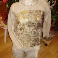 Pullover beige goldenes Muster weich Gr S M passend